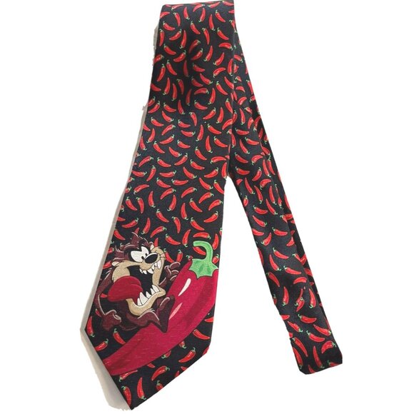 Looney Tunes Tazmanian Devil Chili Pepper 100% Silk Classic Novelty Tie - Picture 1 of 5